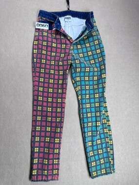 Ragged Jeans Womens 28 Multicolor Geometric Colorblock Denim Pants Retro